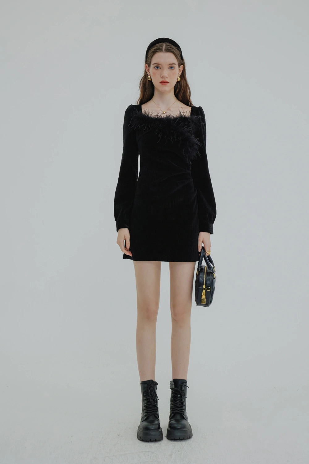 Women's Feather-Trimmed Textured Dress