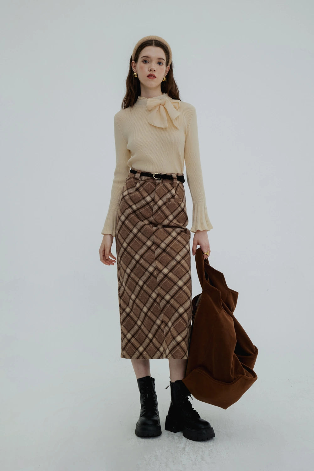 Plaid A-Line Skirt, Fashionable for Work and Daily Style