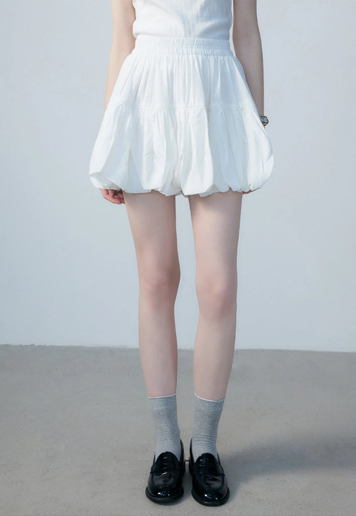 Women's Elastic Waist Puffball Mini Skirt