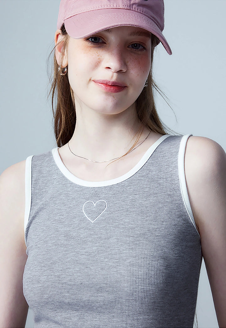 Women's Sleeveless Tank Top with Heart Embroidery