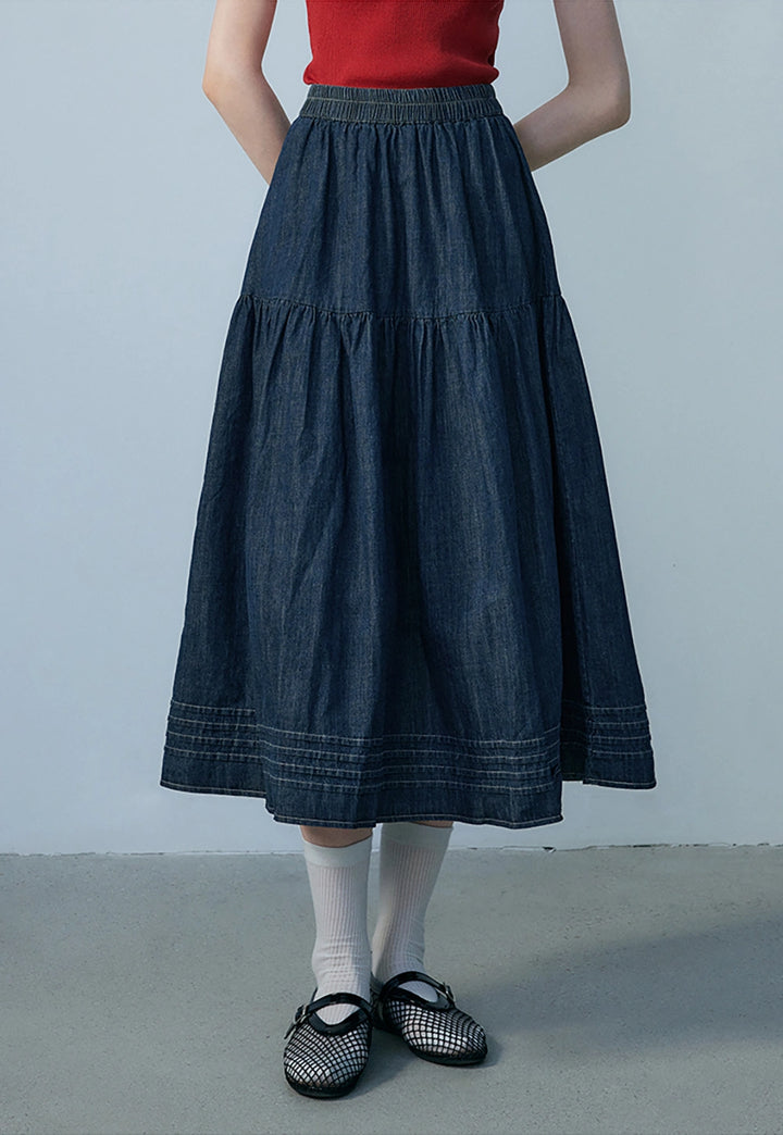 Skirt Midi Denim Wanita