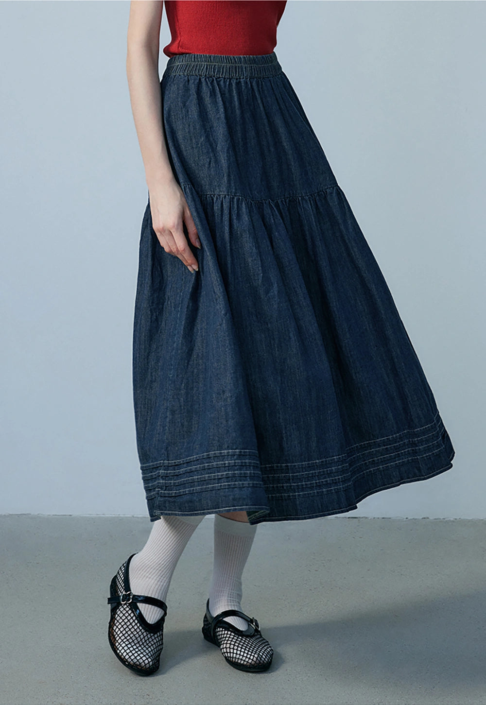 Gonna midi in denim da donna