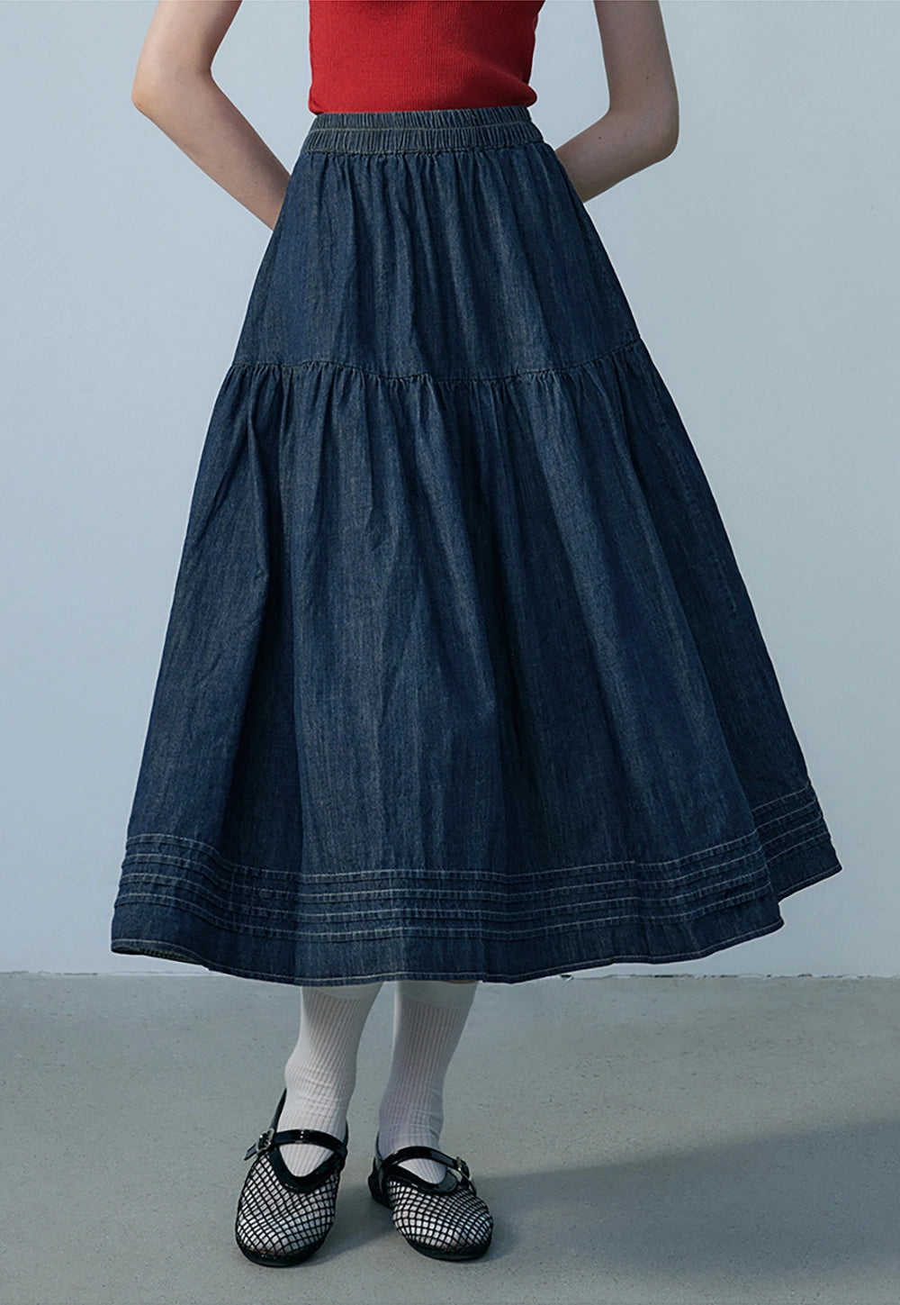 Skirt Midi Denim Wanita