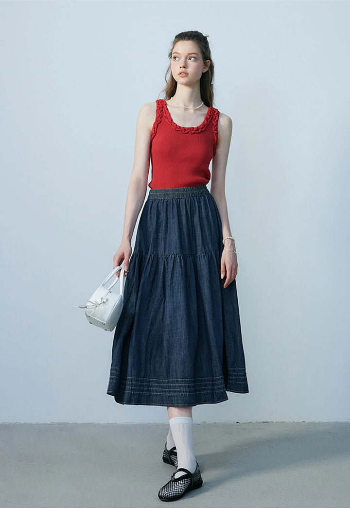 Skirt Midi Denim Wanita