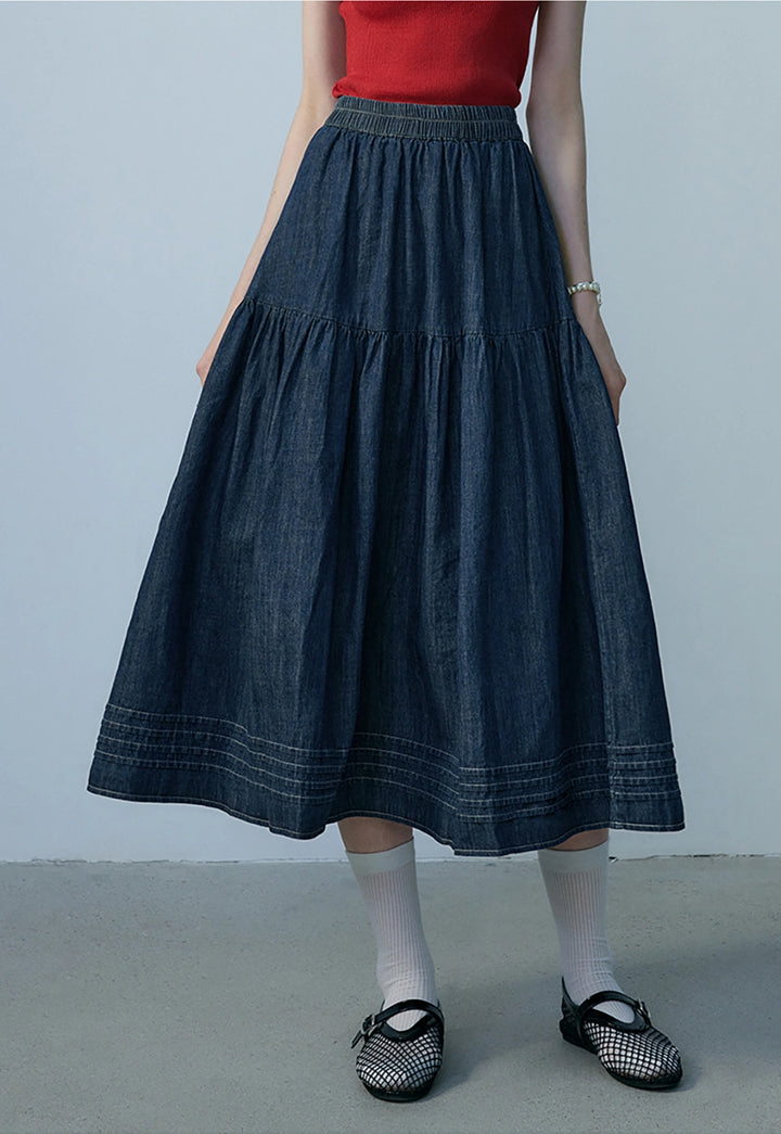 Skirt Midi Denim Wanita