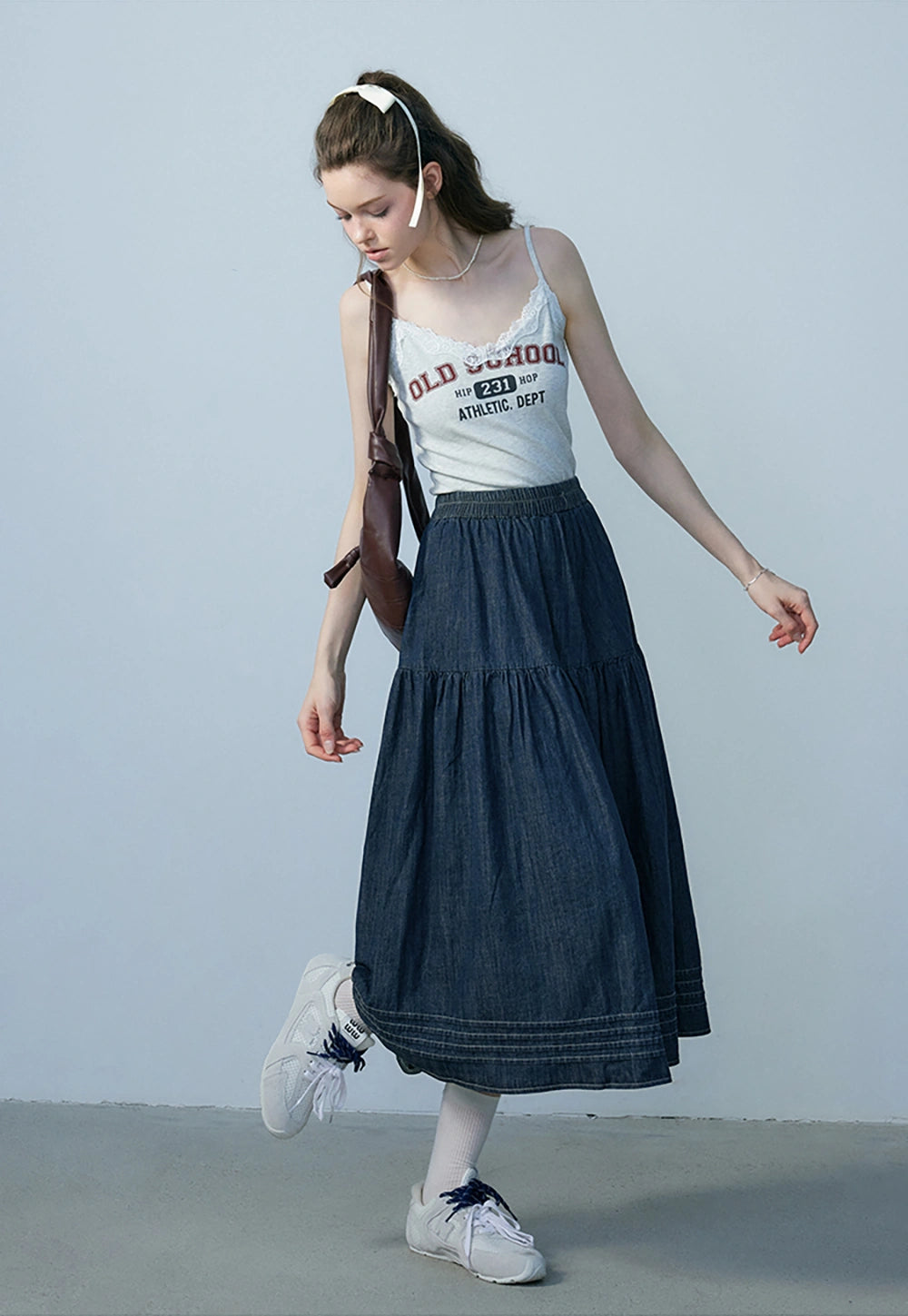 Váy midi denim nữ