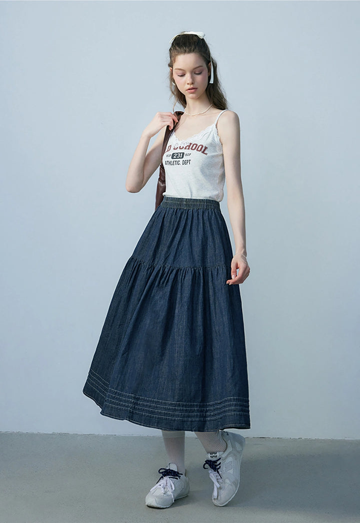 Skirt Midi Denim Wanita