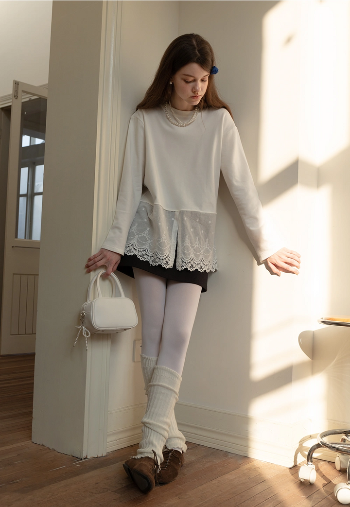 Women's Long-Sleeve White Lace Top