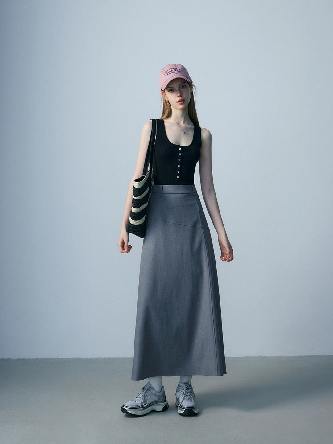 Women's High-Waisted Black A-Line Maxi Skirt