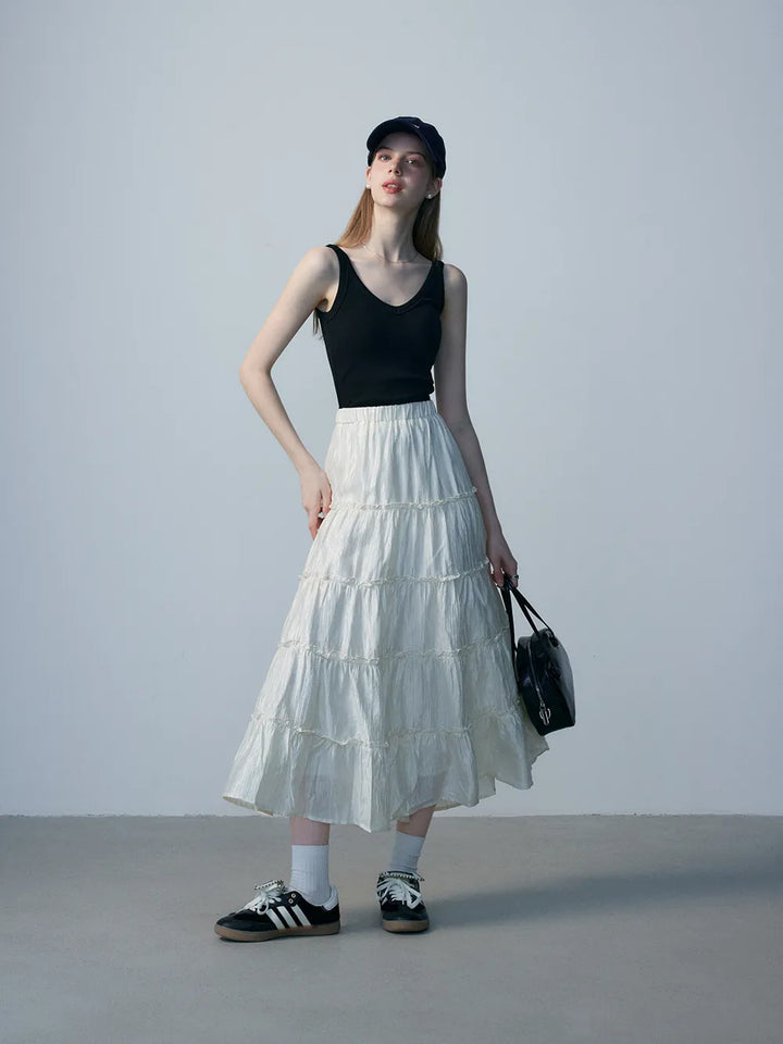 Tiered Maxi Skirt with Elasticated Waistband and Ruffled Detailing