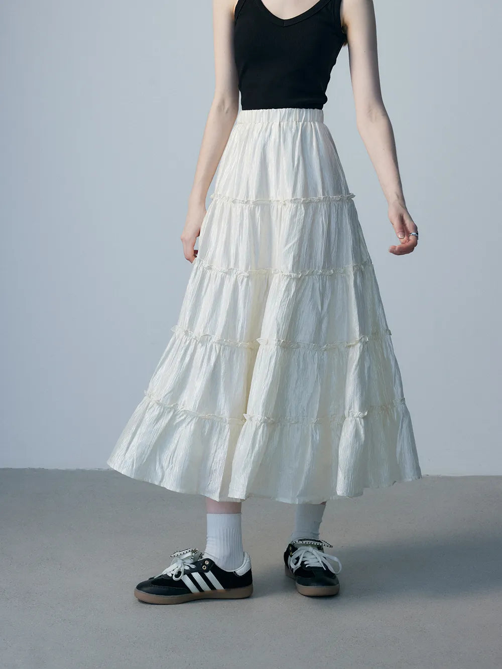 Tiered Maxi Skirt with Elasticated Waistband and Ruffled Detailing