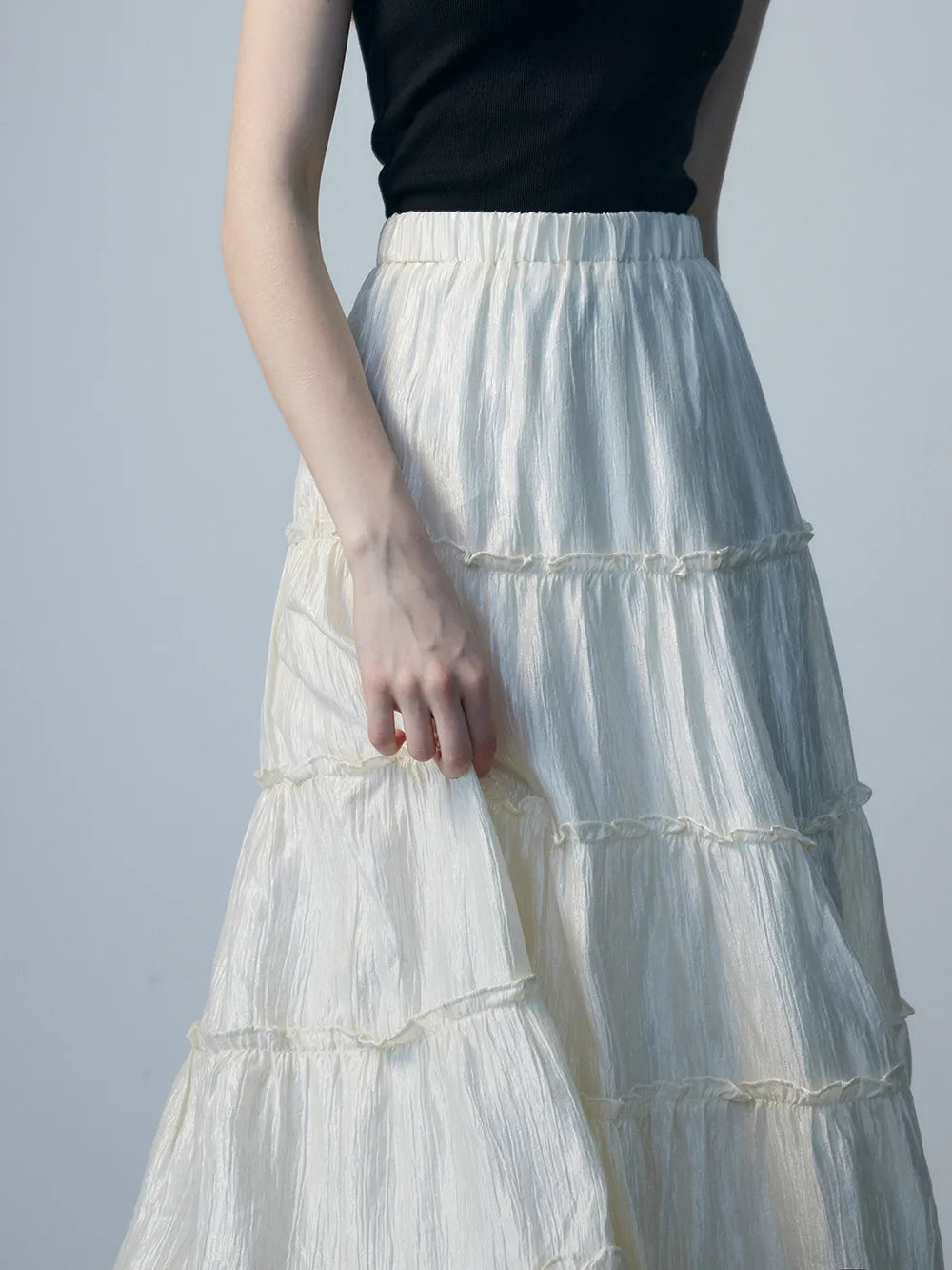 Tiered Maxi Skirt with Elasticated Waistband and Ruffled Detailing