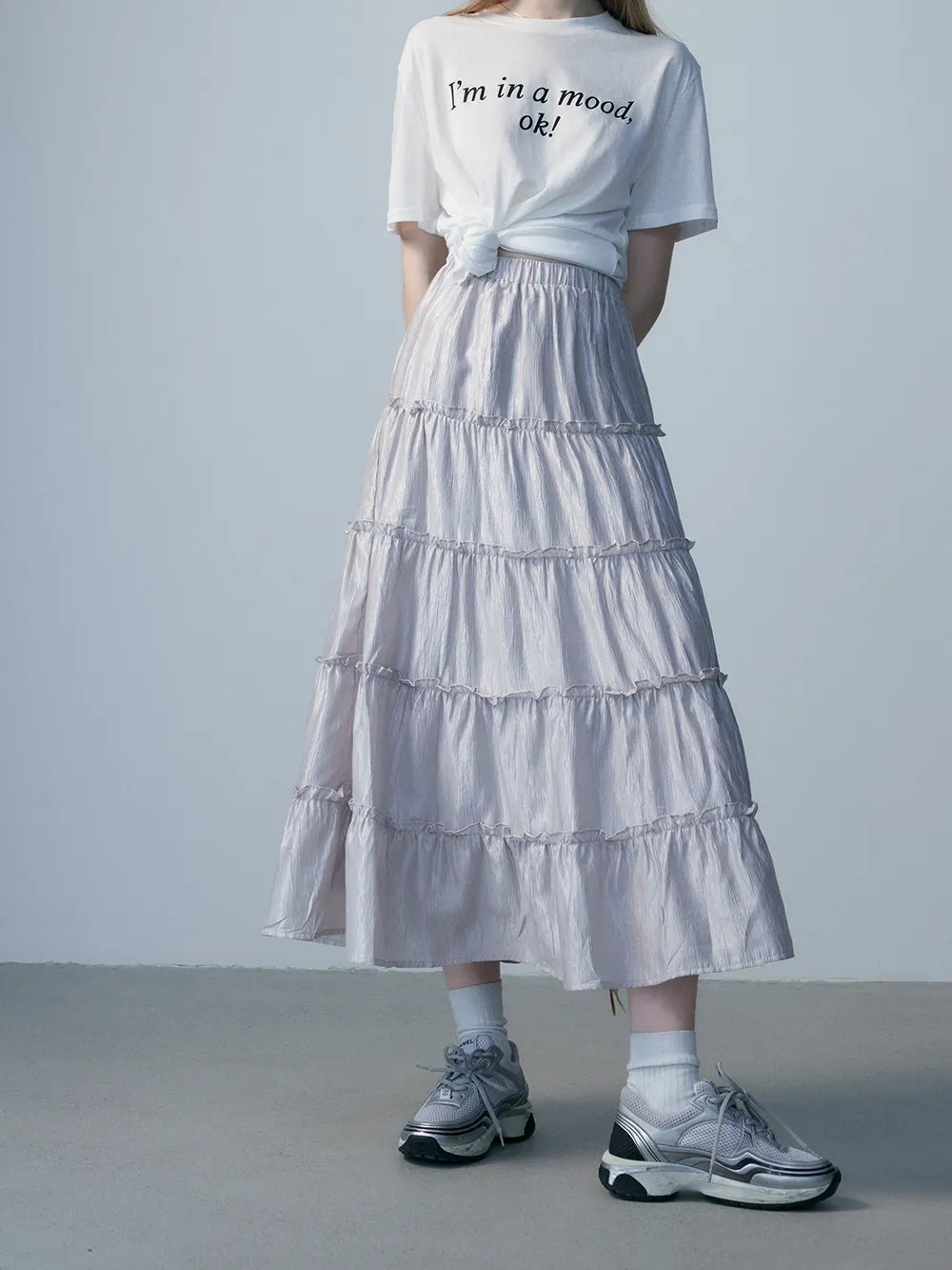 Tiered Maxi Skirt with Elasticated Waistband and Ruffled Detailing