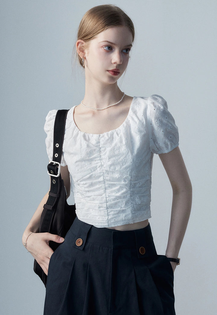 White Eyelet Puff Sleeve Top