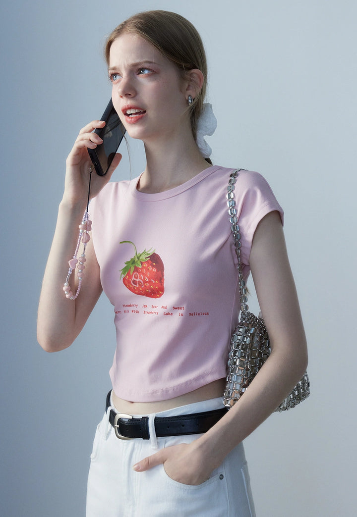 T-shirt corta da donna con stampa grafica fragola