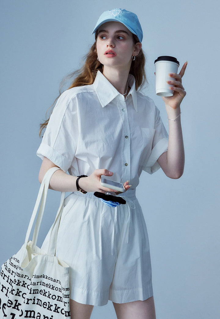 Ensemble deux pièces chemise boutonnée et short pour femme