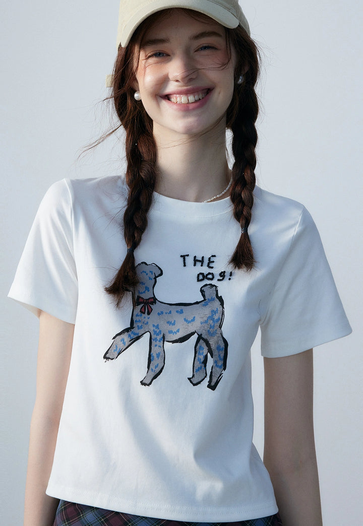 T-shirt graphique pour femmes avec imprimé chien