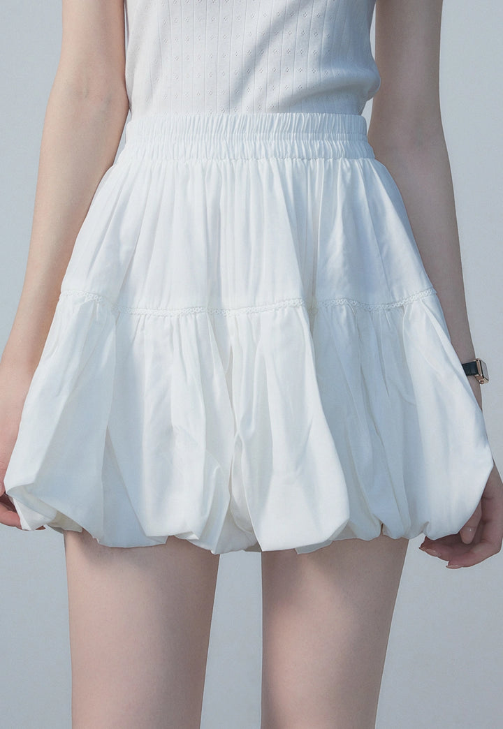 Women's Elastic Waist Puffball Mini Skirt