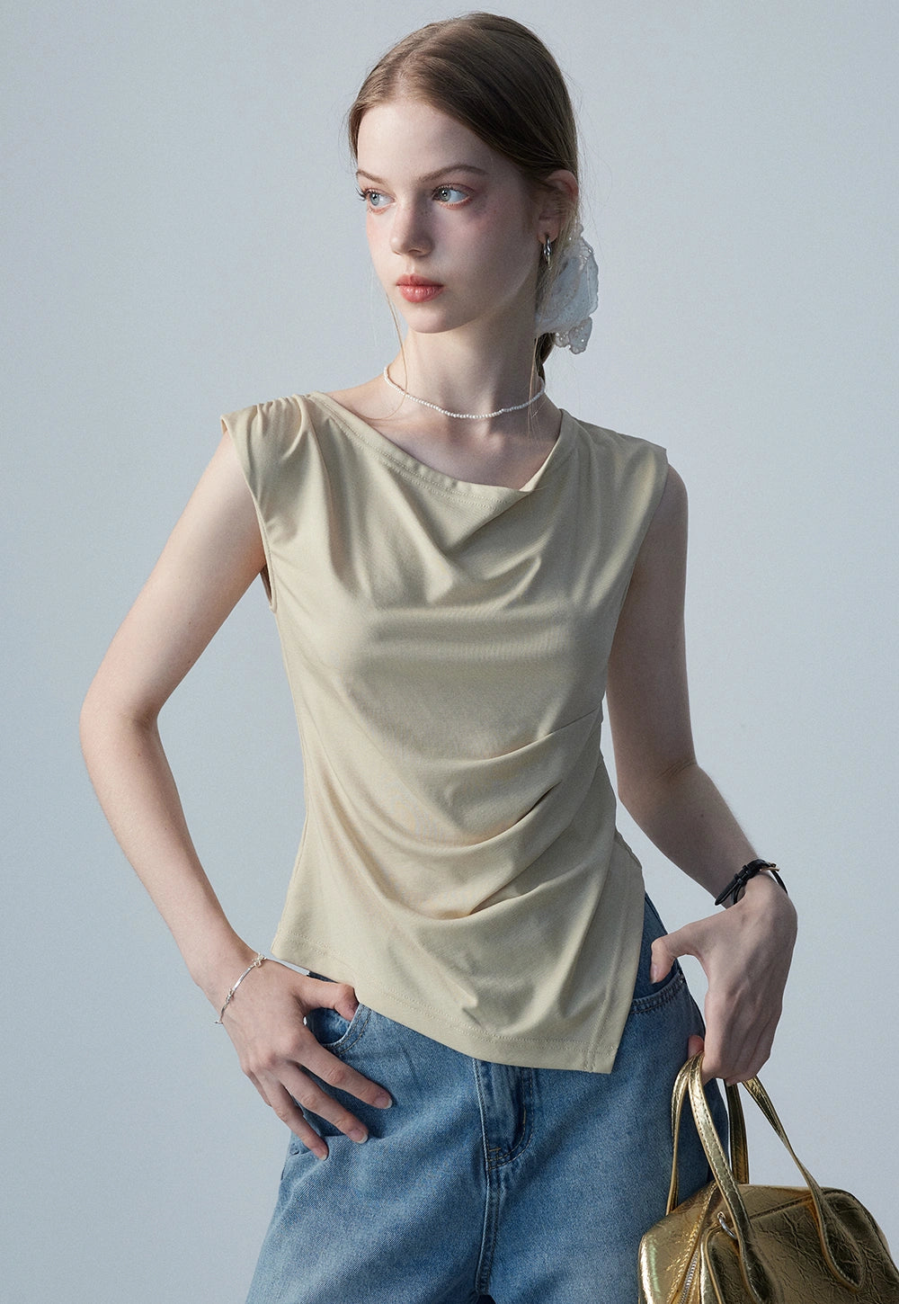 Women's Draped Asymmetrical Top