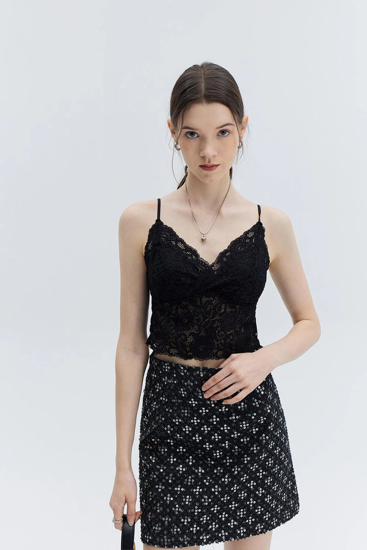 Lace Camisole Top with Scalloped Edges and Adjustable Straps