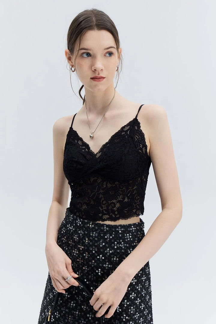 Lace Camisole Top with Scalloped Edges and Adjustable Straps