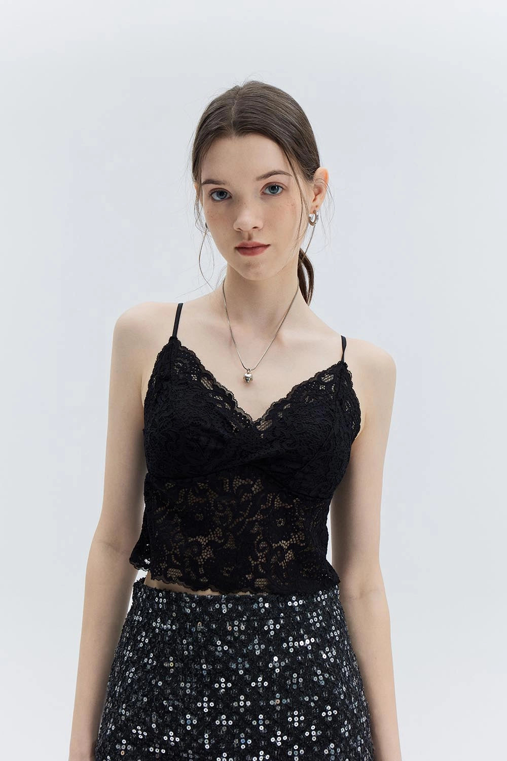 Lace Camisole Top with Scalloped Edges and Adjustable Straps