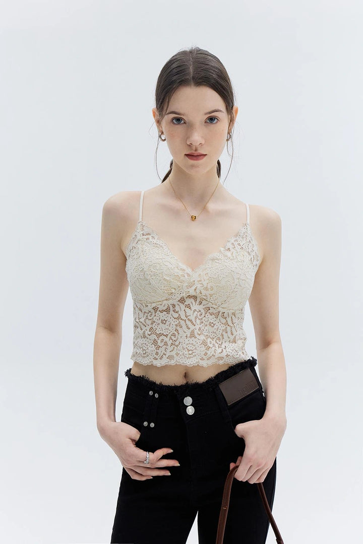 Lace Camisole Top with Scalloped Edges and Adjustable Straps