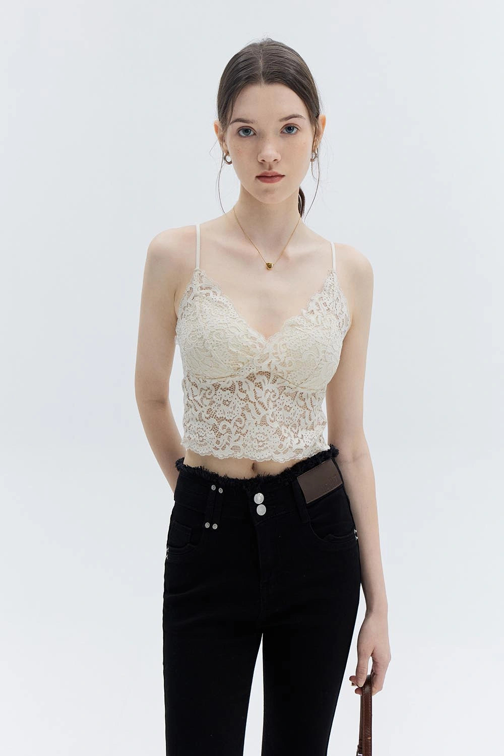 Lace Camisole Top with Scalloped Edges and Adjustable Straps