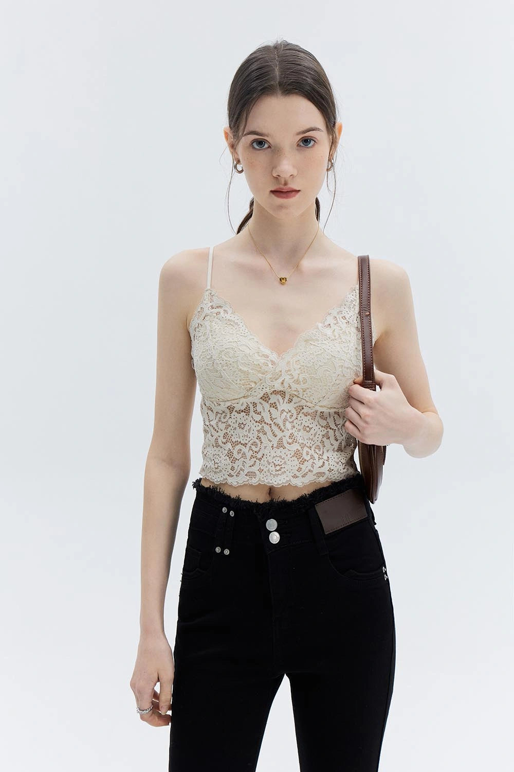 Lace Camisole Top with Scalloped Edges and Adjustable Straps