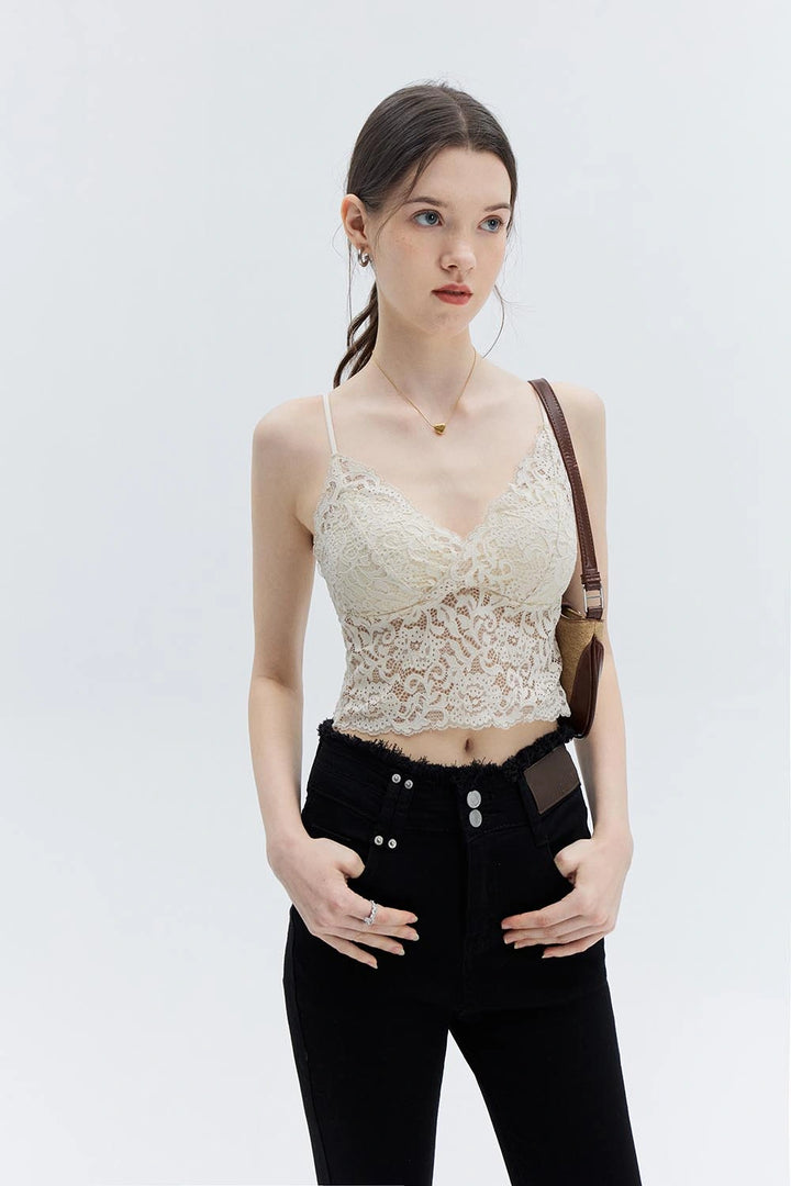 Lace Camisole Top with Scalloped Edges and Adjustable Straps