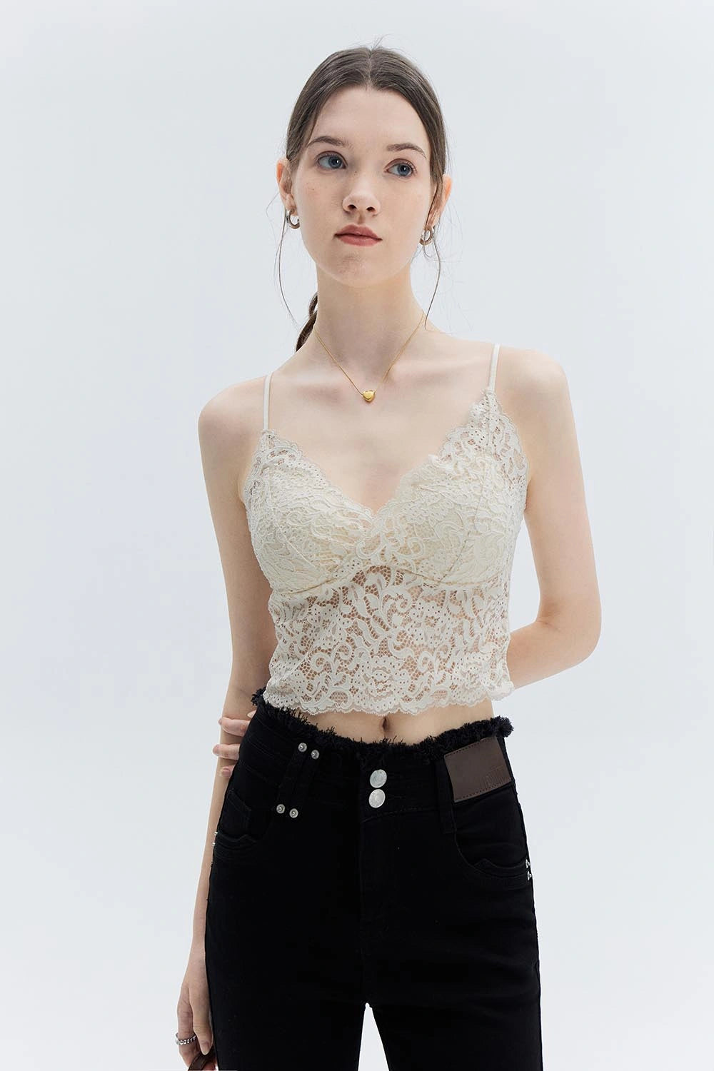 Lace Camisole Top with Scalloped Edges and Adjustable Straps