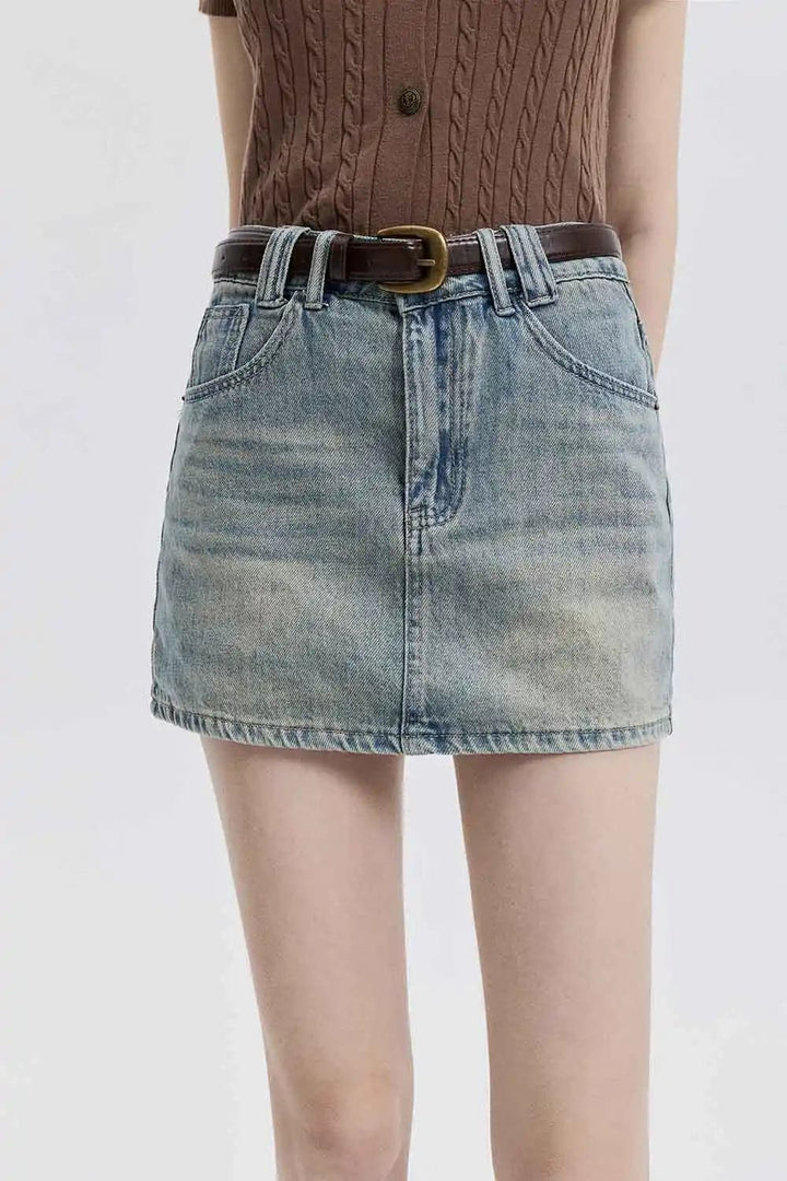 Mini-jupe en jean décontractée avec taille ceinturée