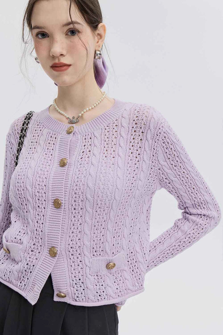 Cardigan Berkait Vintaj V-Leher Single Breasted Sweater Lengan Panjang Wanita