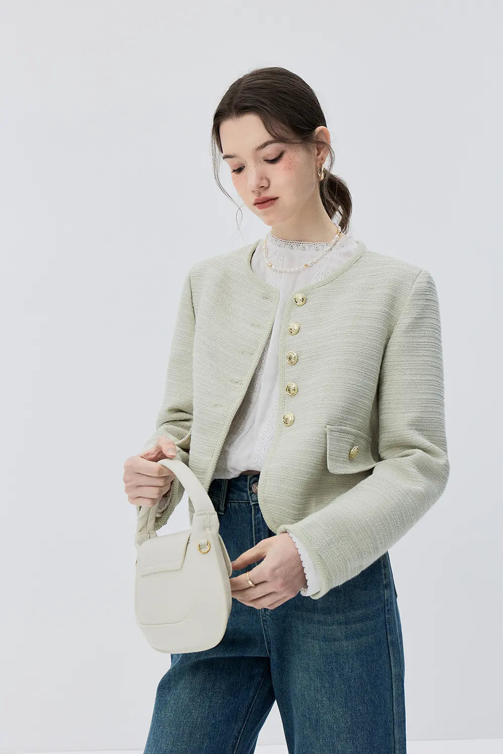 Textured Jacket with Gold Buttons Classic Women's Fashion