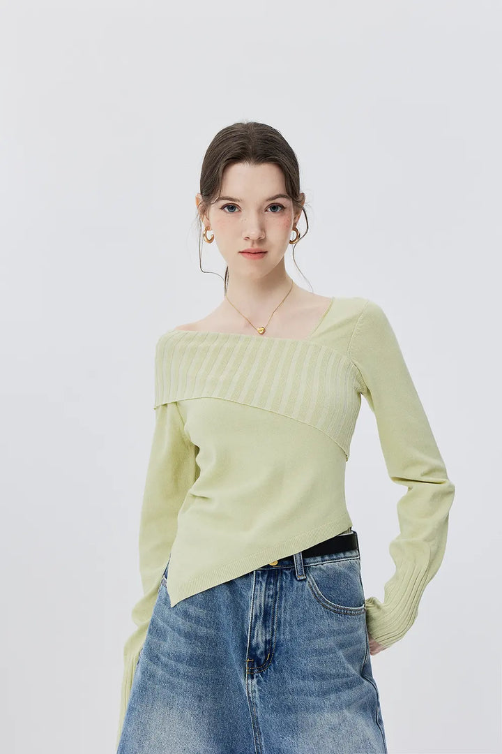 Modern Cross-Collar Asymmetrical Sweater