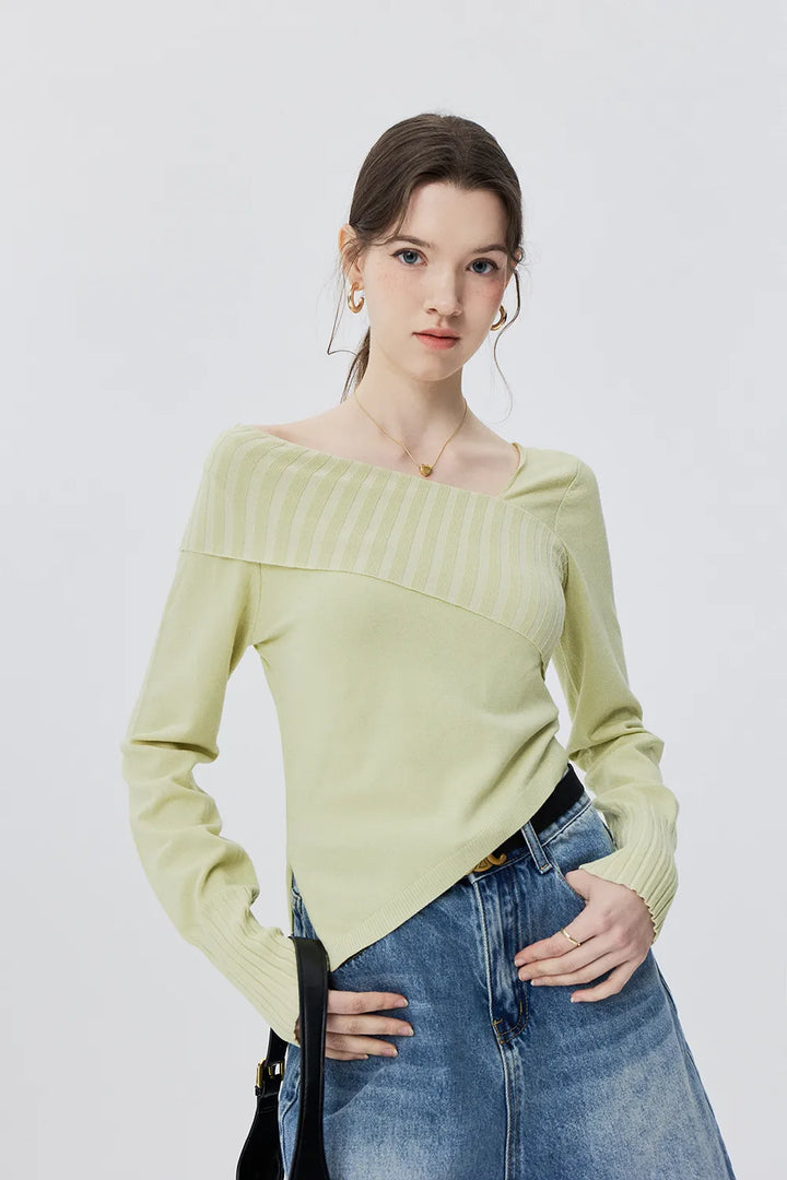 Modern Cross-Collar Asymmetrical Sweater