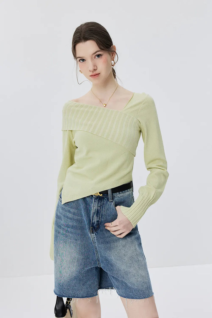 Modern Cross-Collar Asymmetrical Sweater