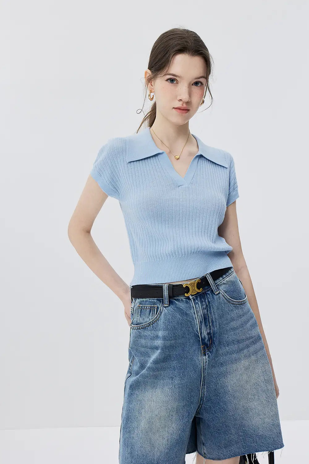 Lightweight Summer V-Neck Knit Shirt, Casual Comfort