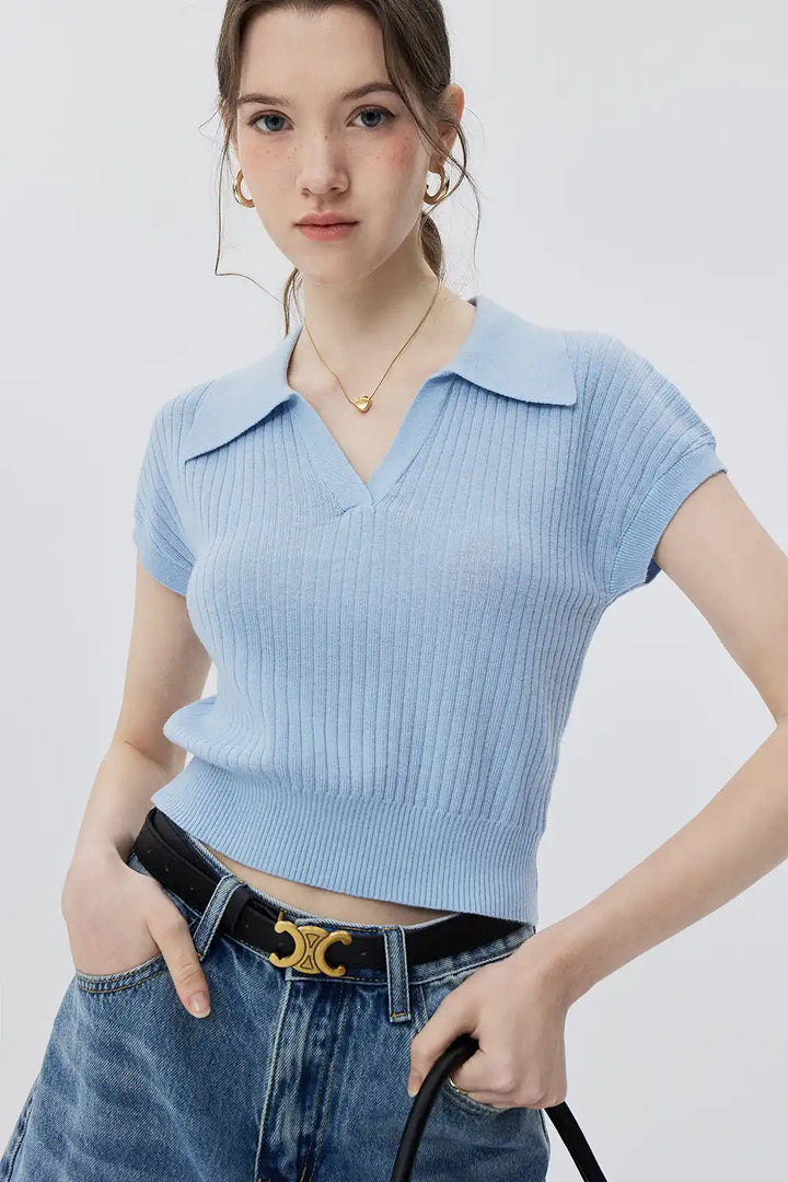 Lightweight Summer V-Neck Knit Shirt, Casual Comfort