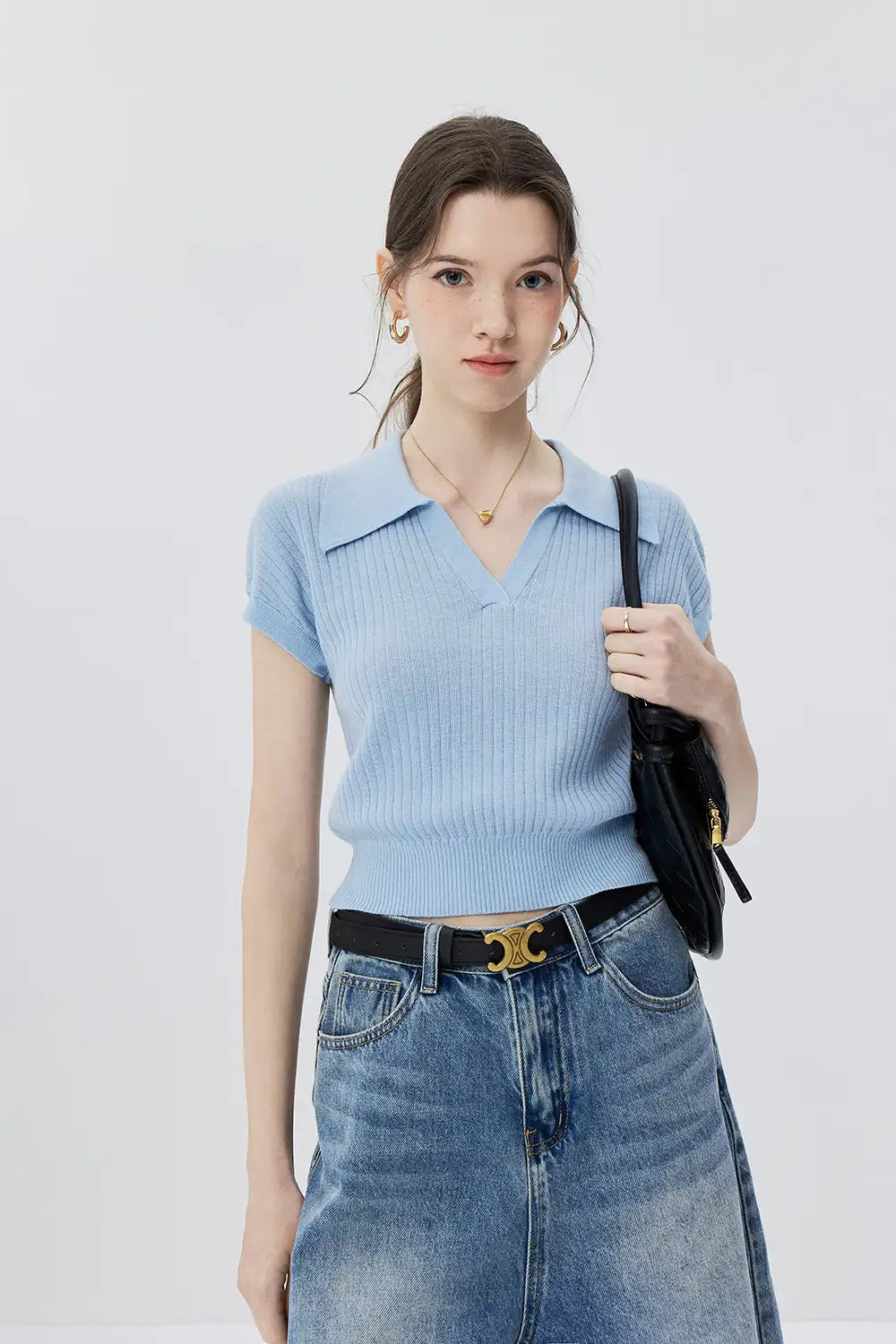 Lightweight Summer V-Neck Knit Shirt, Casual Comfort