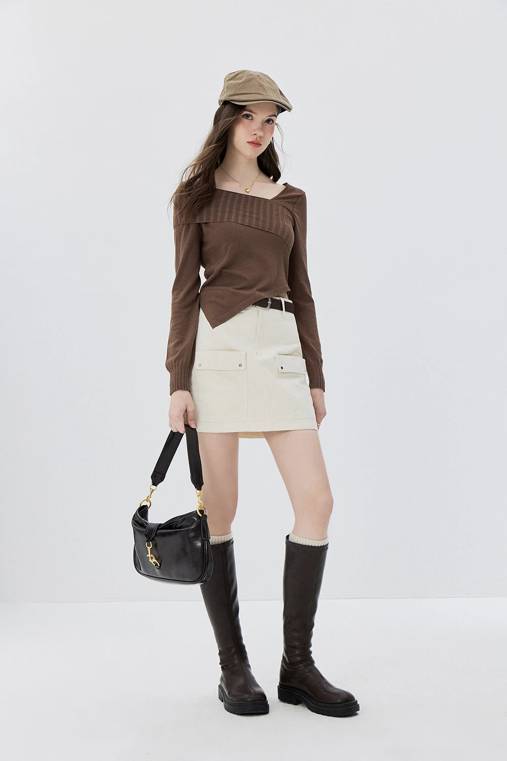 Modern Cross-Collar Asymmetrical Sweater