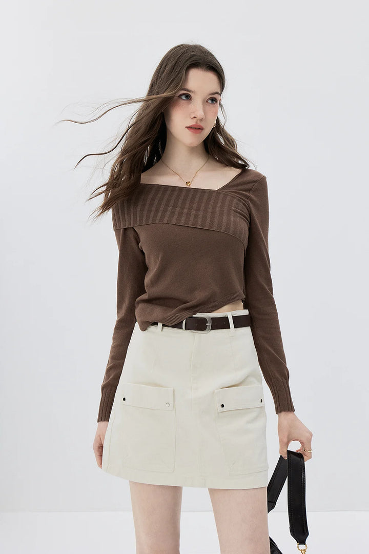 Modern Cross-Collar Asymmetrical Sweater