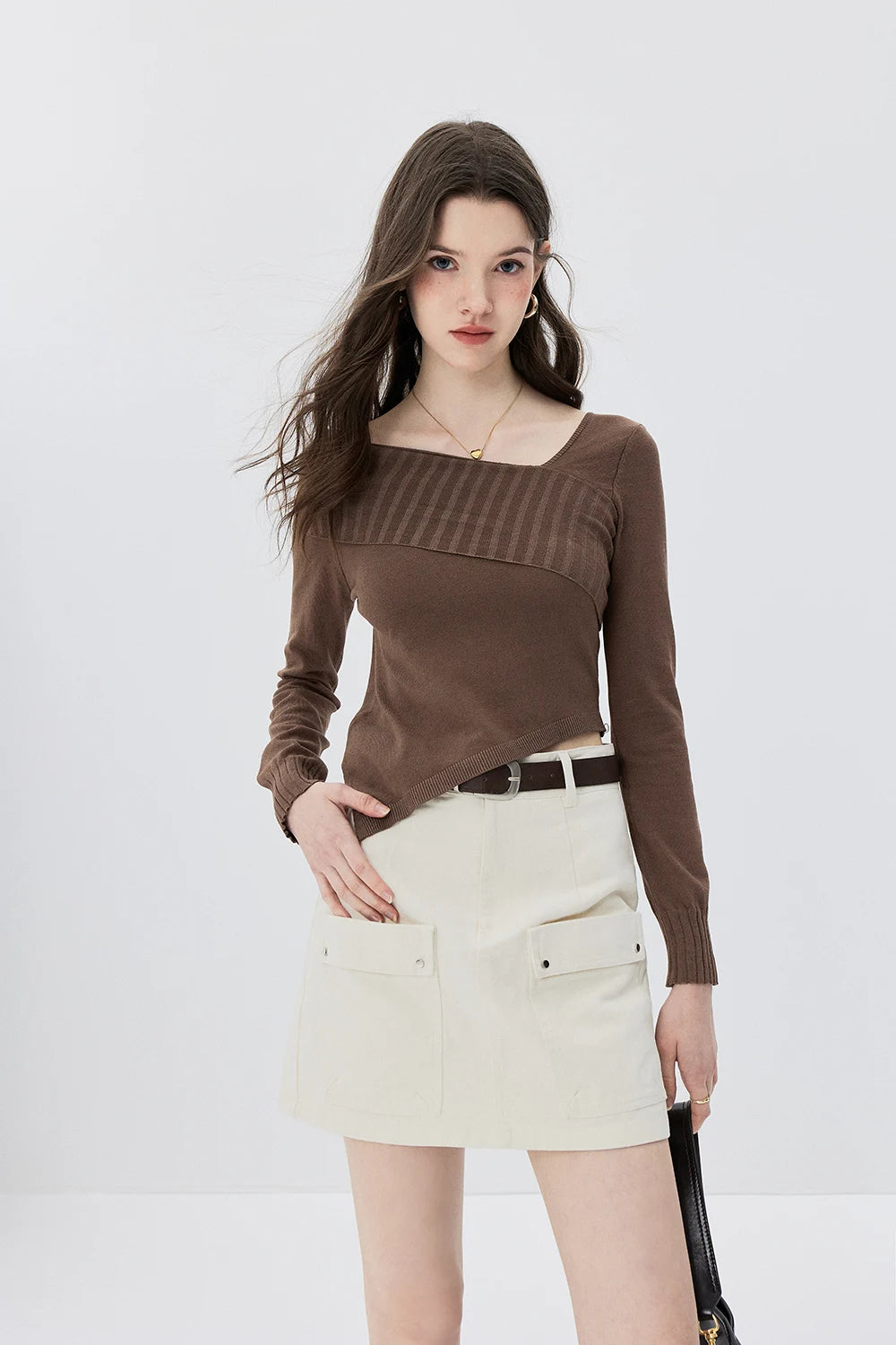 Modern Cross-Collar Asymmetrical Sweater