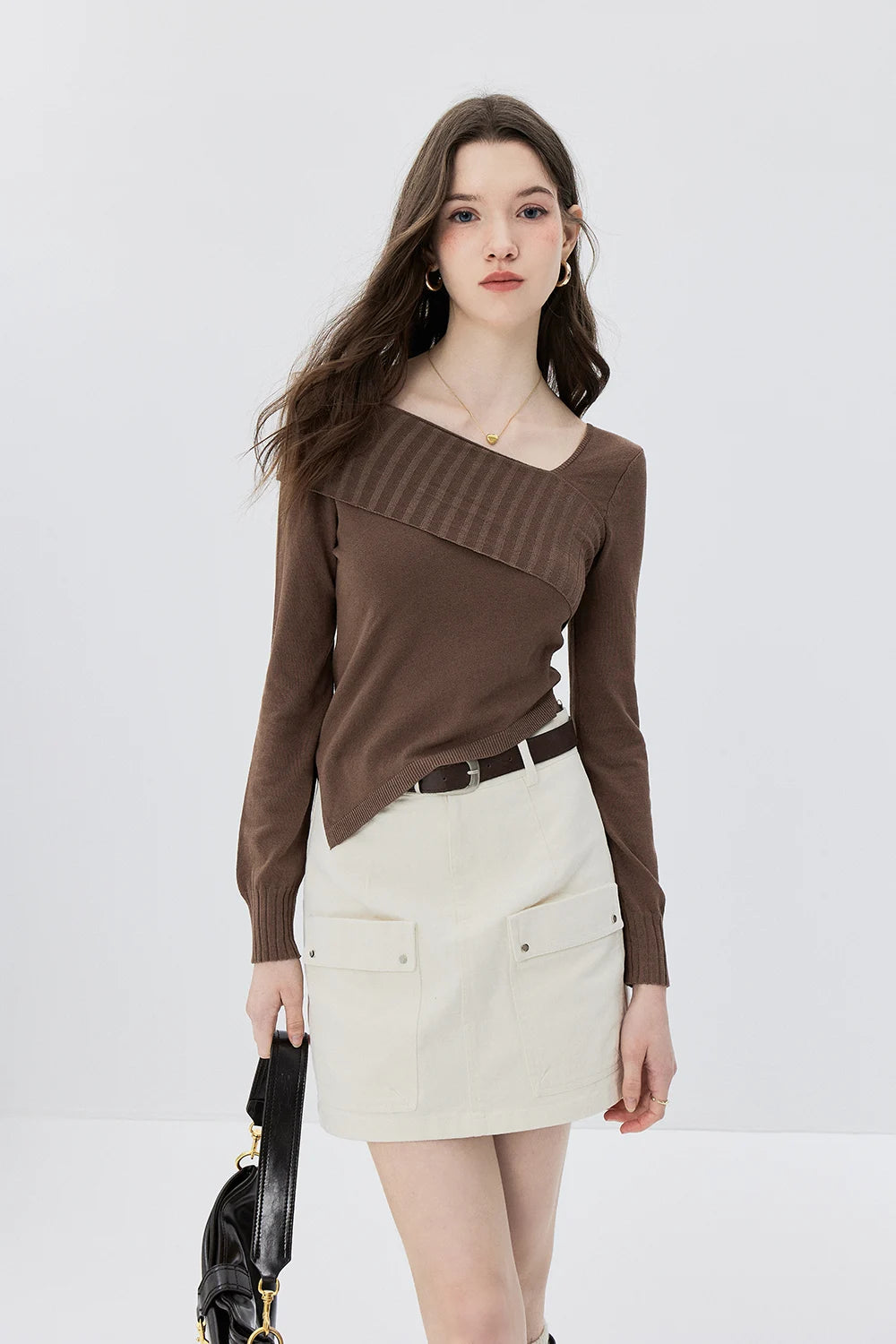 Modern Cross-Collar Asymmetrical Sweater