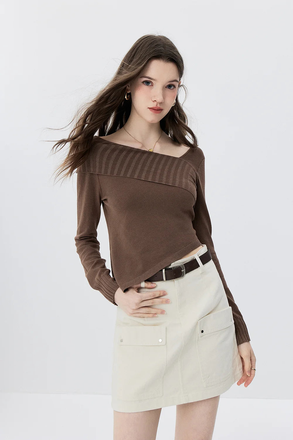 Modern Cross-Collar Asymmetrical Sweater