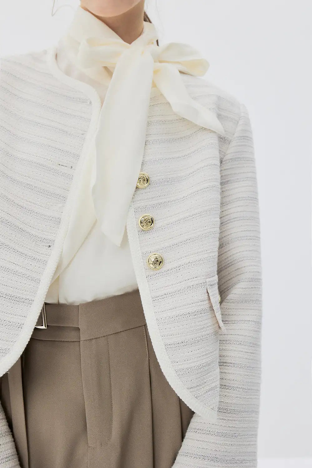 Textured Jacket with Gold Buttons Classic Women's Fashion