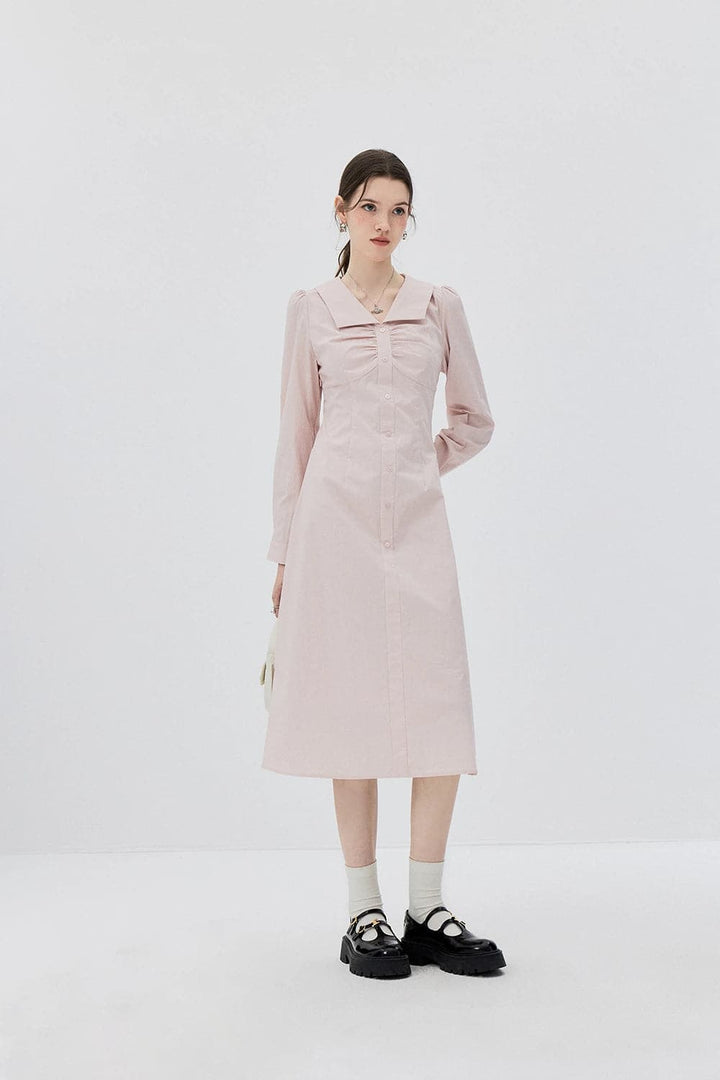 Elegant Button-Down Midi Dress with Soft Collar