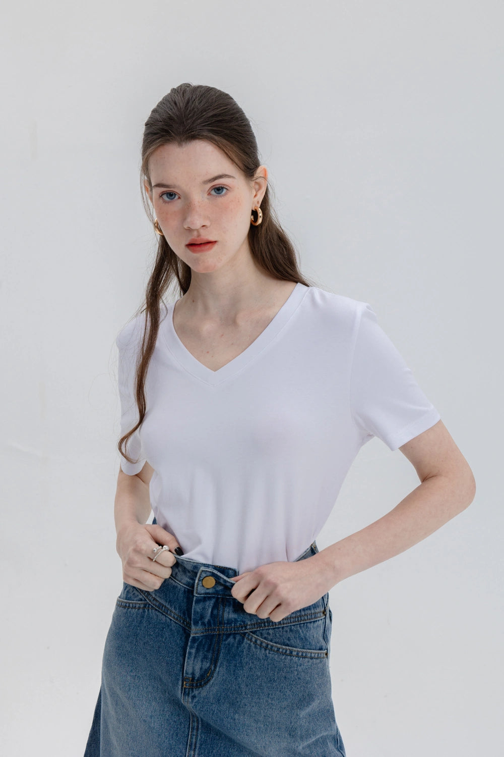 Women's Casual Solid V-Neck T-Shirt Top