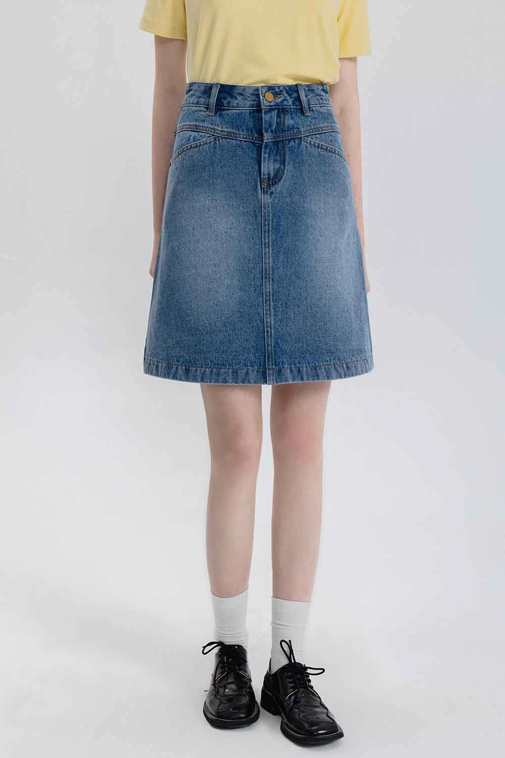 Skirt A-Line Denim Pinggang Tinggi Klasik Wanita