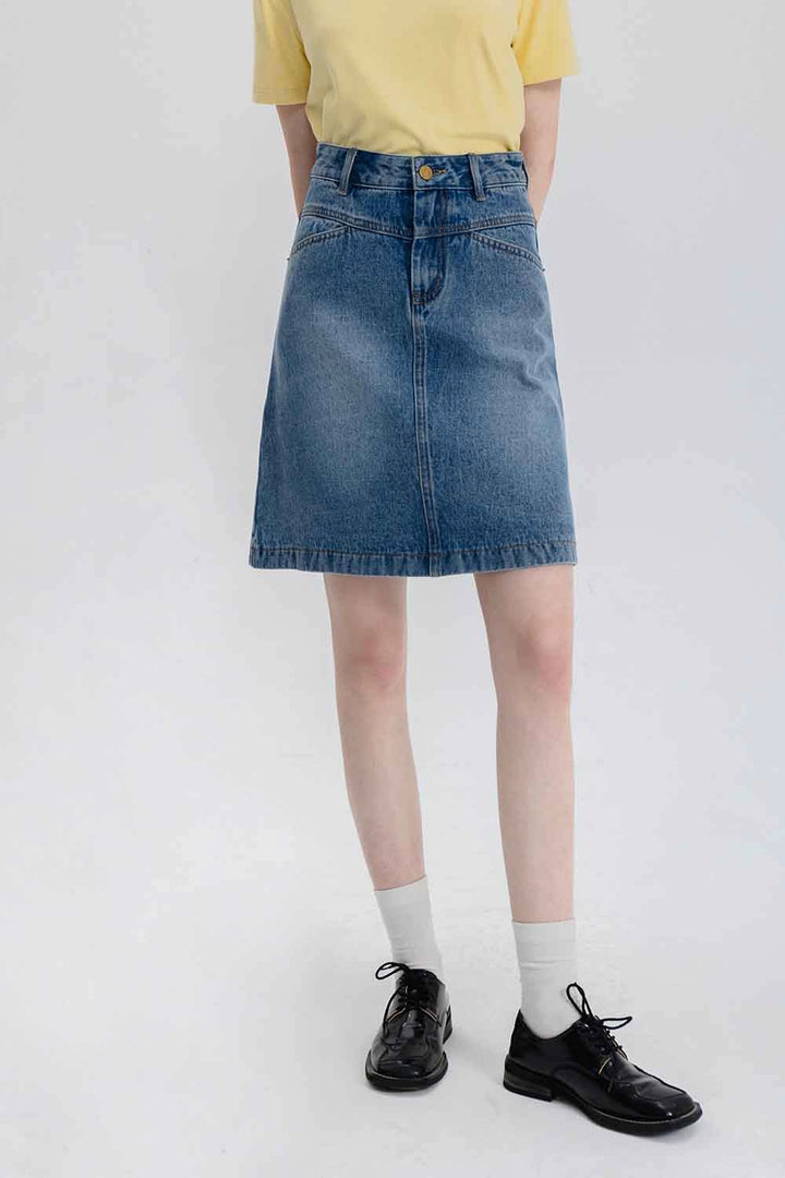 Váy chữ A denim lưng cao cổ điển dành cho nữ